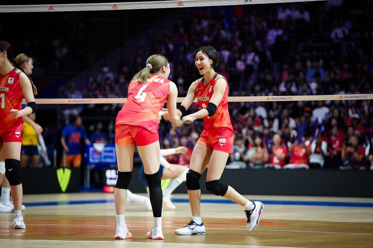 2026年世界女排联赛日本大阪站日本女排vs巴西女排第二局：25-19大比分：1