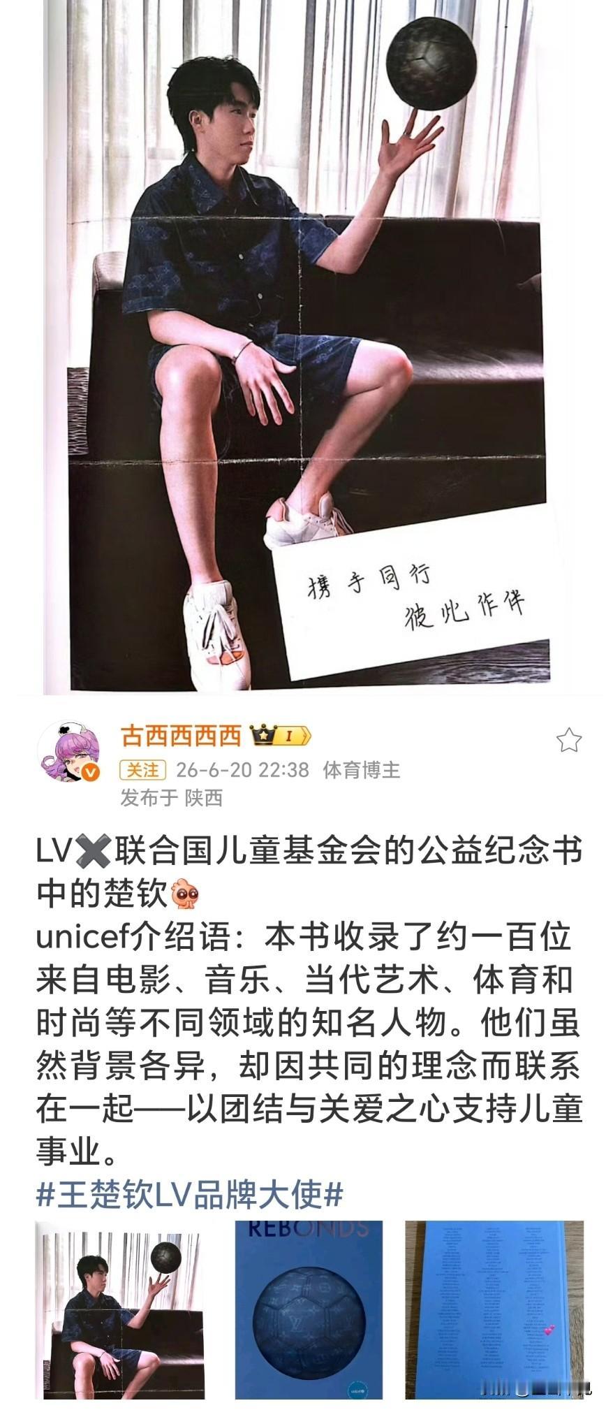 顶顶好的王楚钦
王队一直以来都在默默的做着公益。做为LV的牌品大使入选联合国儿童