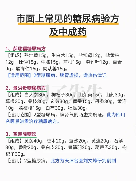 市面上常见的＂糖尿病验方及中成药＂❗
