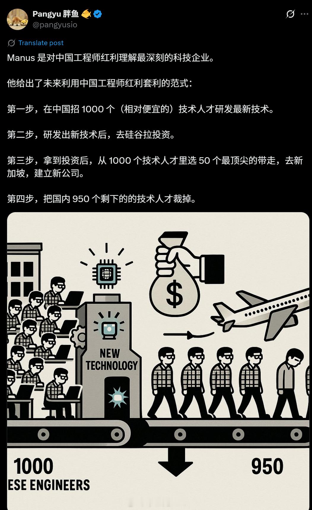 这是中国工程师红利套利的最经典案例之一，足以写进教科书在前沿方向，估计后续不少玩