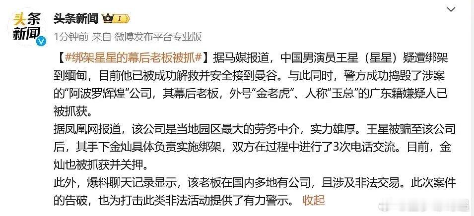 绑架星星的那个老板被抓了刚看到新闻。。。关键是和昨天网上传的那个内部聊天记录的人