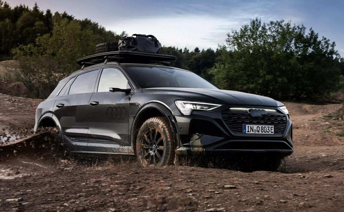 奥迪发布了一组Q8 e-tron达喀尔版的官图。该车是一款中大型纯电动SUV，在