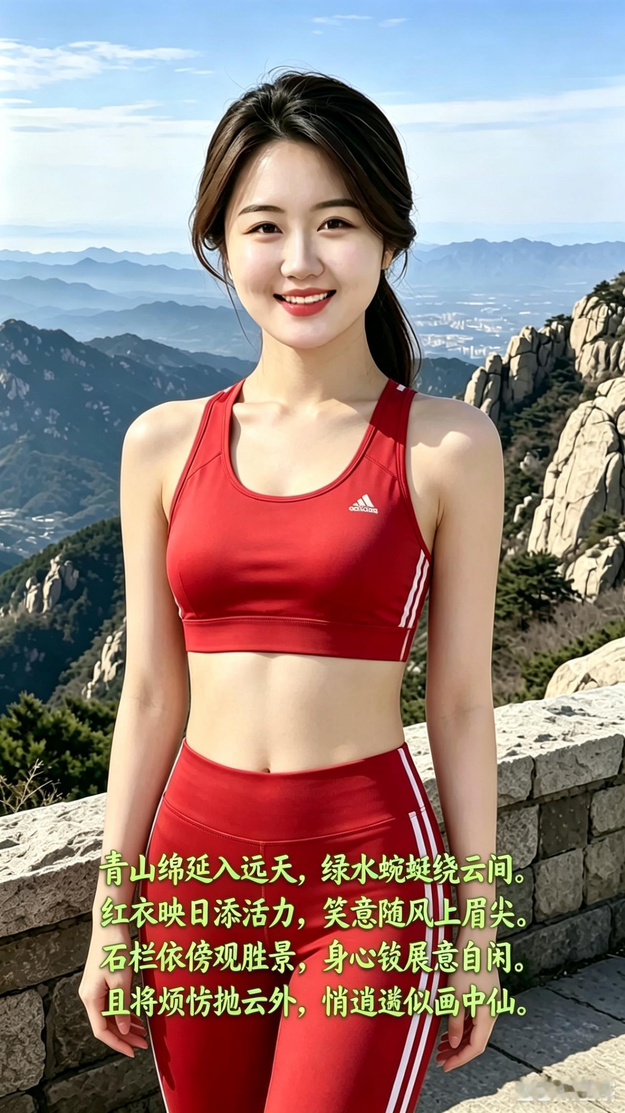 红衣映日添活力，笑意随风上眉尖。红衣映山花 续诗表意