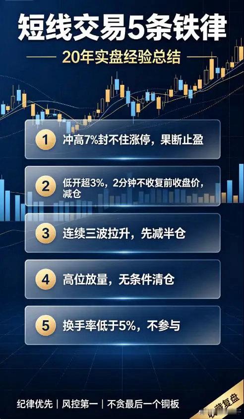 炒短线百年不变的五条交易铁律：做短线持续亏钱的散户，大多不是看不懂K线，而是没有