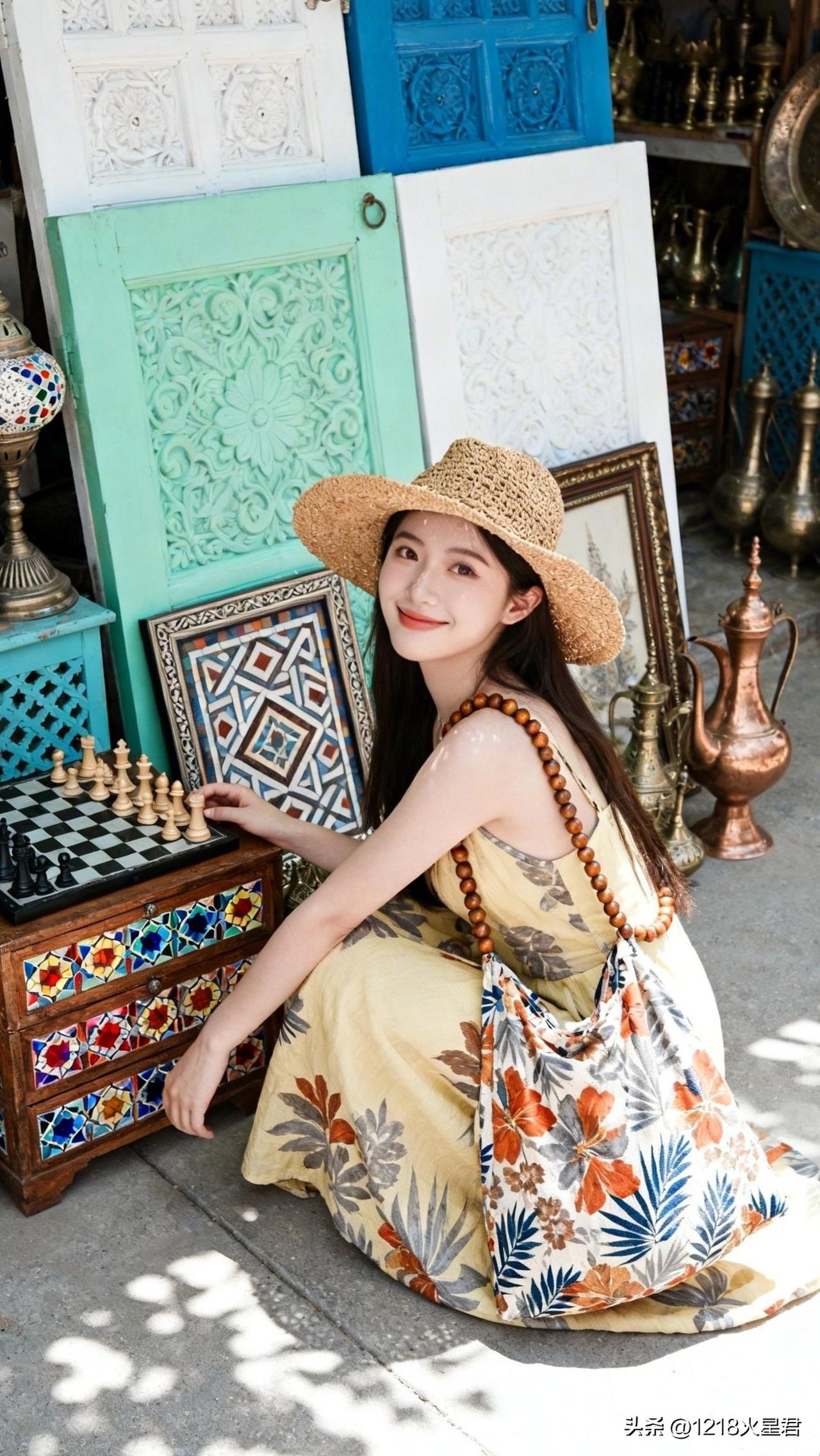 什么样的穿搭可以成为气质女神? 阳光明媚的午后，少女与棋盘相伴，享受悠闲时光。