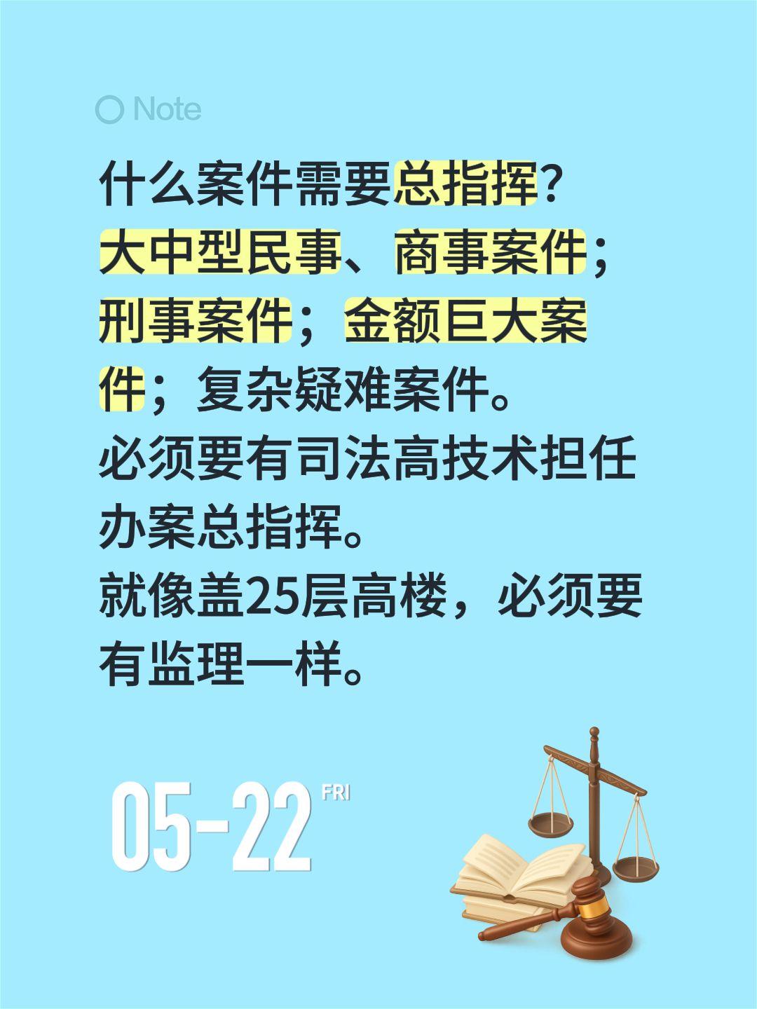 什么案件需要办案总指挥？什么案件需要总指挥？
大中型民事、商事案件；刑事案件；金