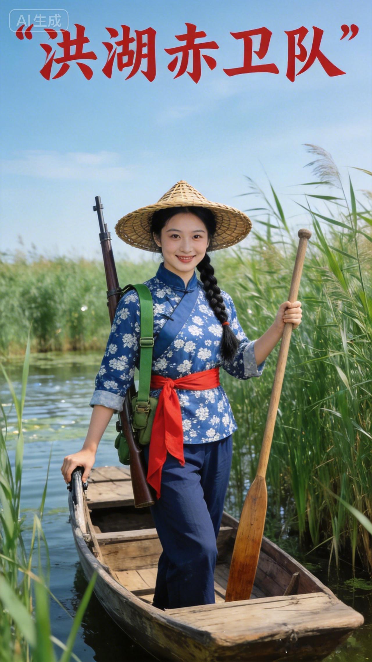 穿越时空的赤卫队少女，在洪湖边英姿飒爽！🌿🚀