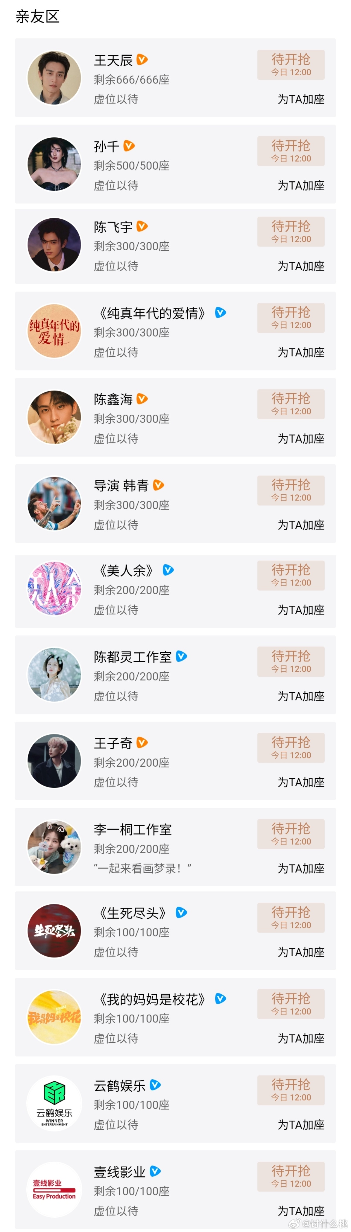 《画梦录》今天12点开播，云包场亲友区好多人啊，陈鑫海、陈都灵、李一桐、林允、古