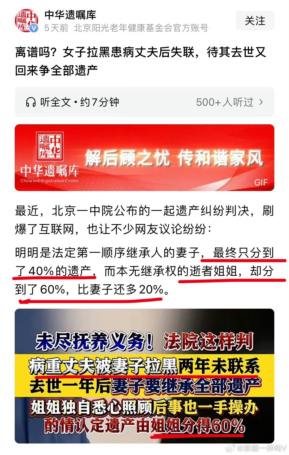 妻子遗弃重病丈夫获四成遗产：少分20%遗产。妻子瘫痪丈夫卖掉婚房携款失踪：遗弃罪