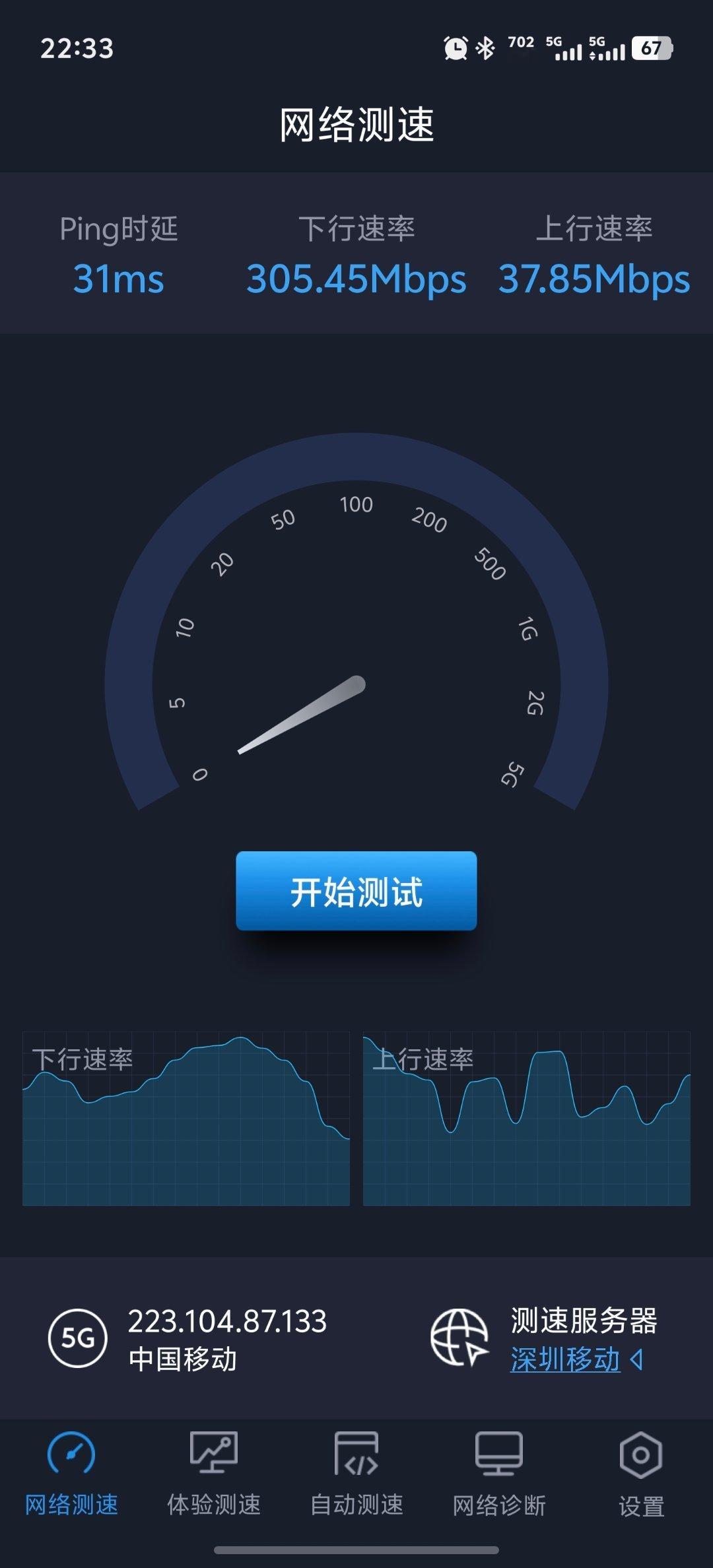 突发奇想用手上的iQOO 15测个地铁网速，不错，行进中还能跑几乎满速。还没打游