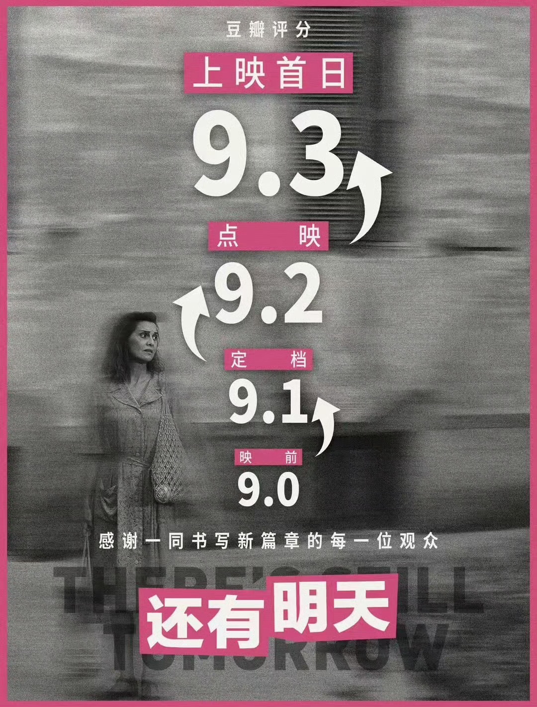 《还有明天》上映首日，豆瓣评分从9.1到9.3分， ​​​都去看 ​​​