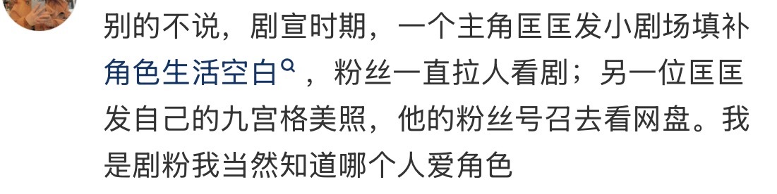 南部档案剧粉发言还有采访的差异也很大，对角色的理解程度和付出程度的差异和粉丝云包