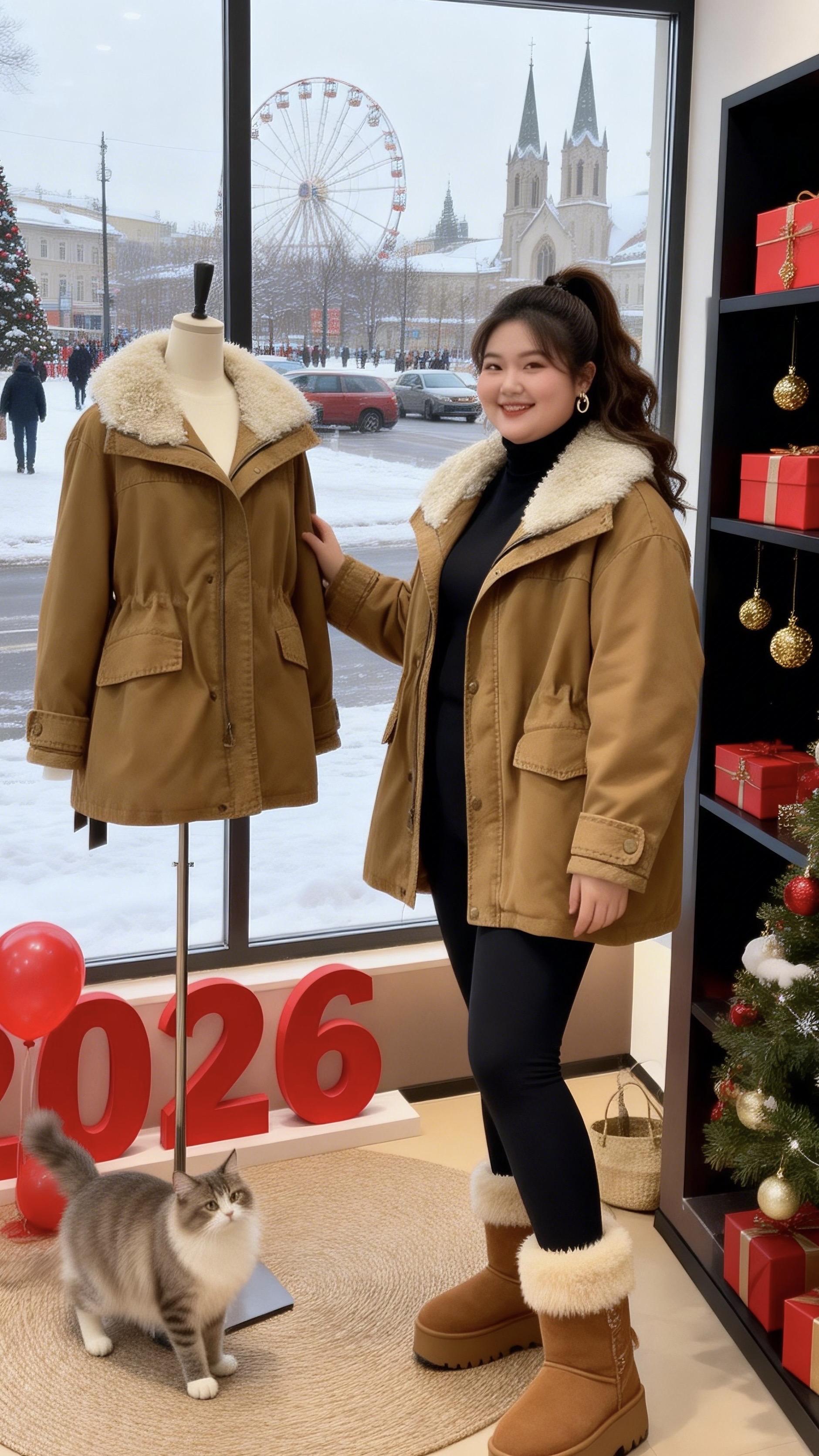 大码女装 棉服外套 加厚保暖 我的初雪穿搭准备好啦胖妹妹的冬季有效穿搭