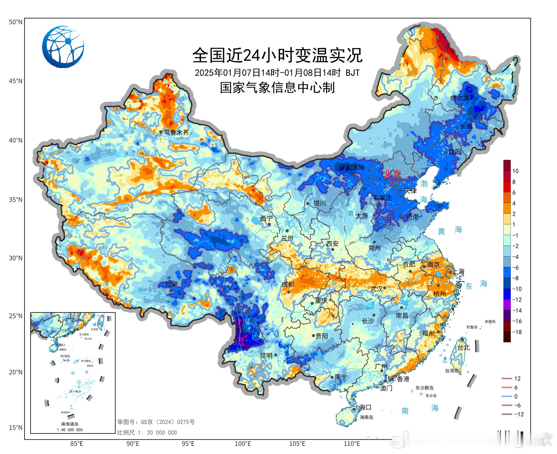 【降温】今天的降温可以分为两大类，一个是东北华北黄淮一带，冷空气的平流降温（如同