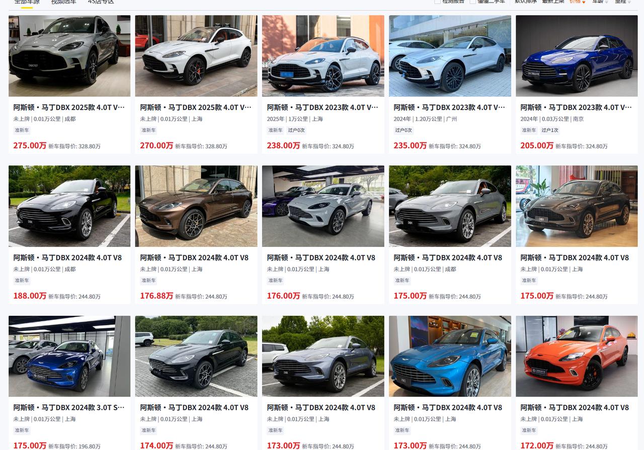 老有朋友私信我：“我看二手平台上那辆阿斯顿·马丁DBX，才开了两万公里，价格比新