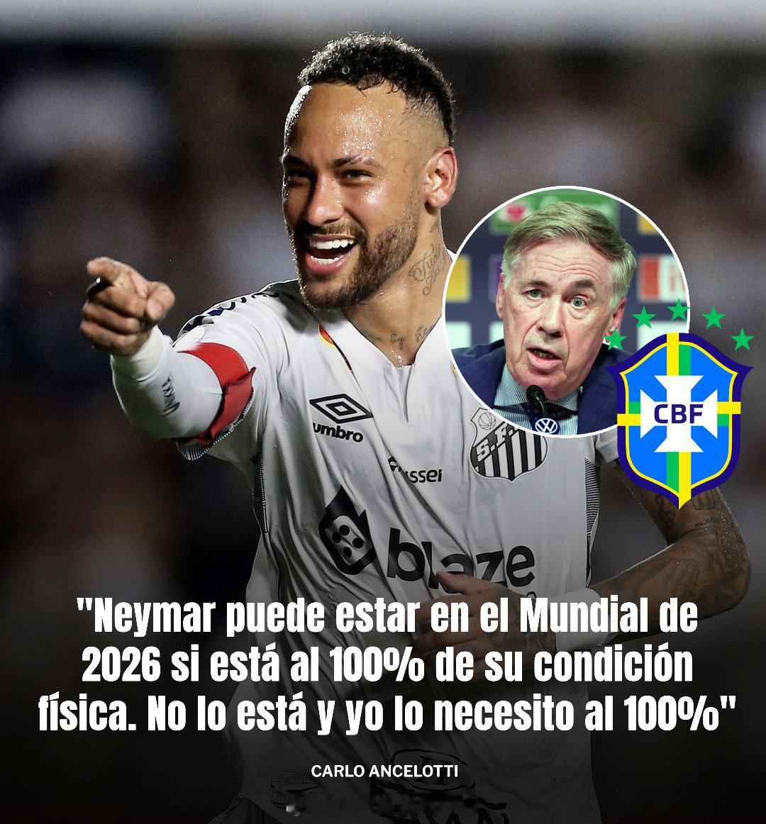 【安切洛蒂谈内马尔落选】巴西队主帅安切洛蒂，回应内马尔落选最新一期国家队名单时表