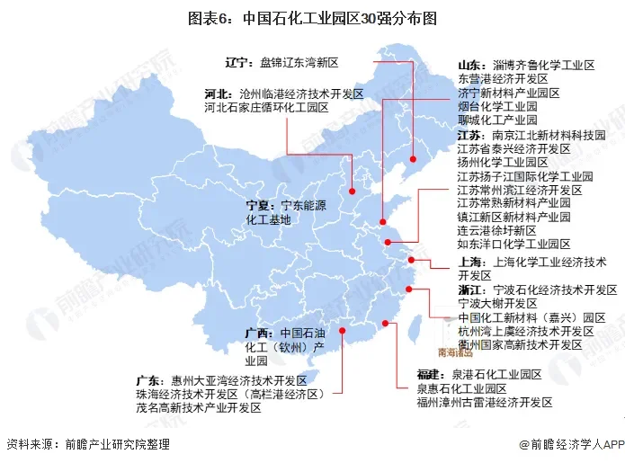 中国石化工园区分布图