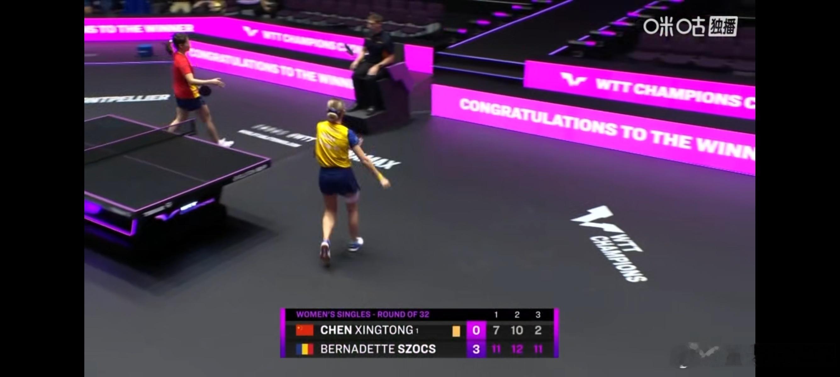 陈幸同止步蒙彼利埃站首轮 2025年WTT蒙彼利埃冠军赛女单1/16决赛，头号种