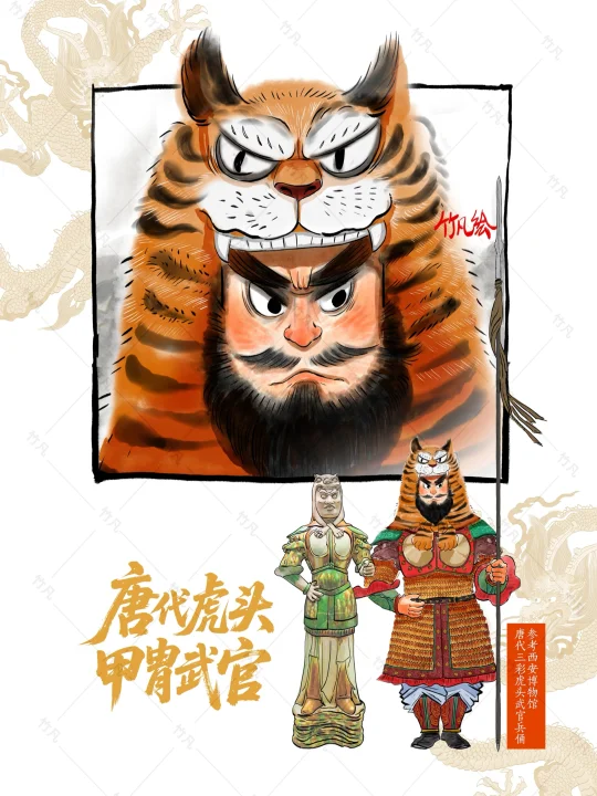 唐代虎头甲胄武官插图