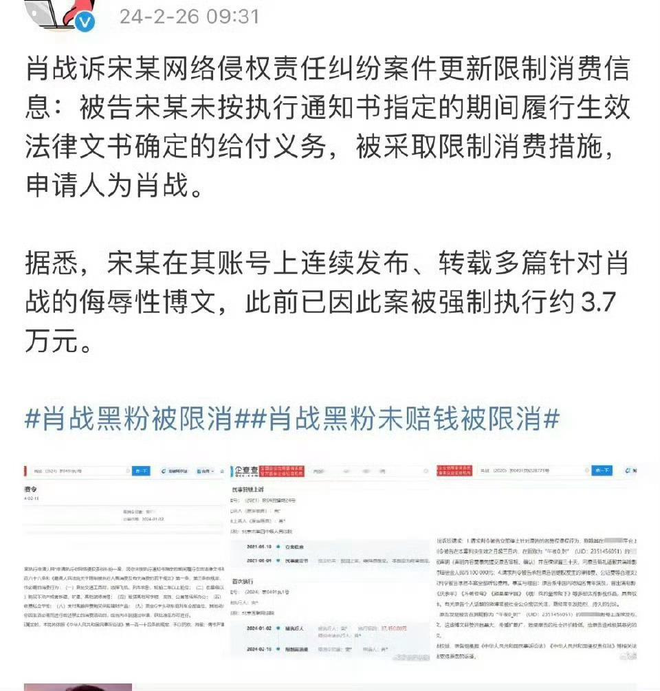 肖战的黑粉，因为未赔侵权费用，被限制高消费 ​​​