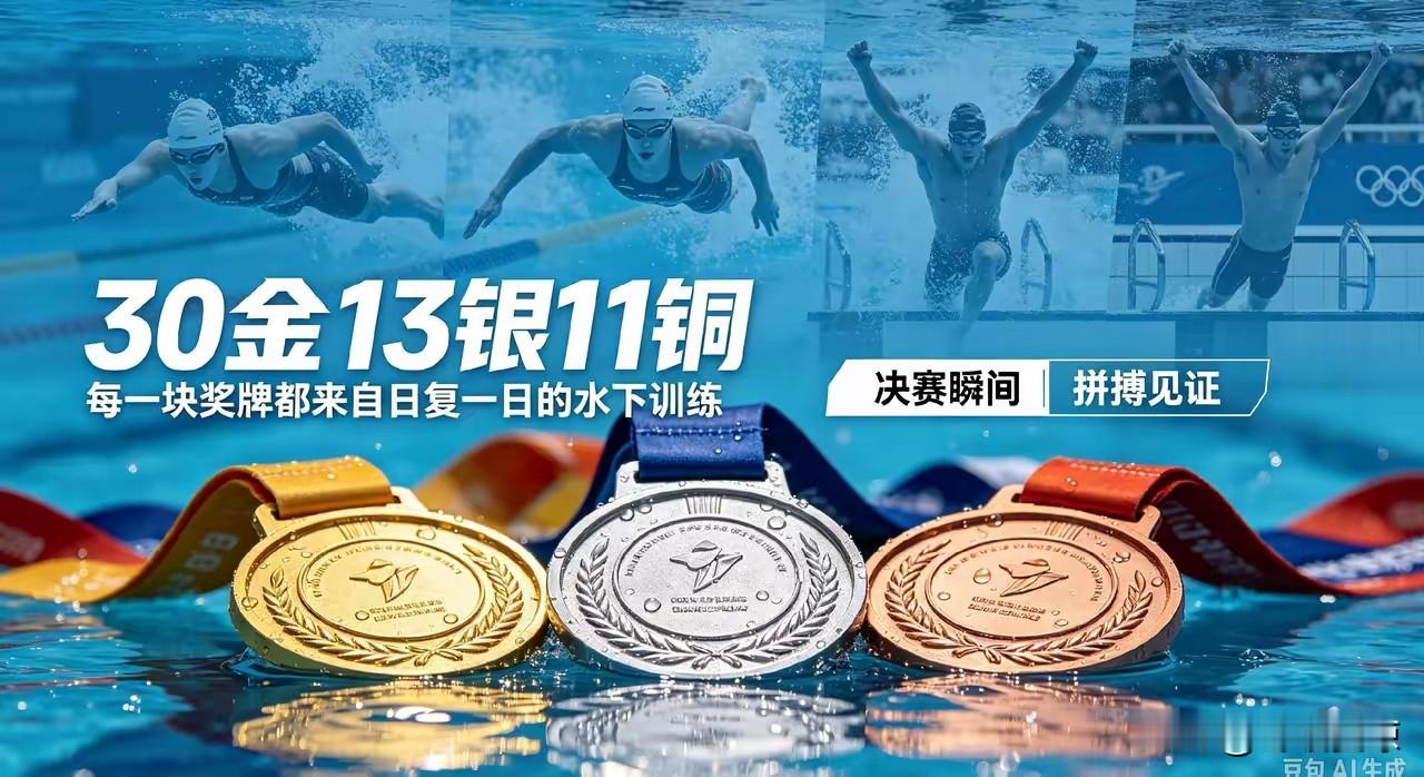 当中国游泳队在巴黎泳池中掀起“金色风暴”，30金13银11铜的史诗级战绩瞬间点燃