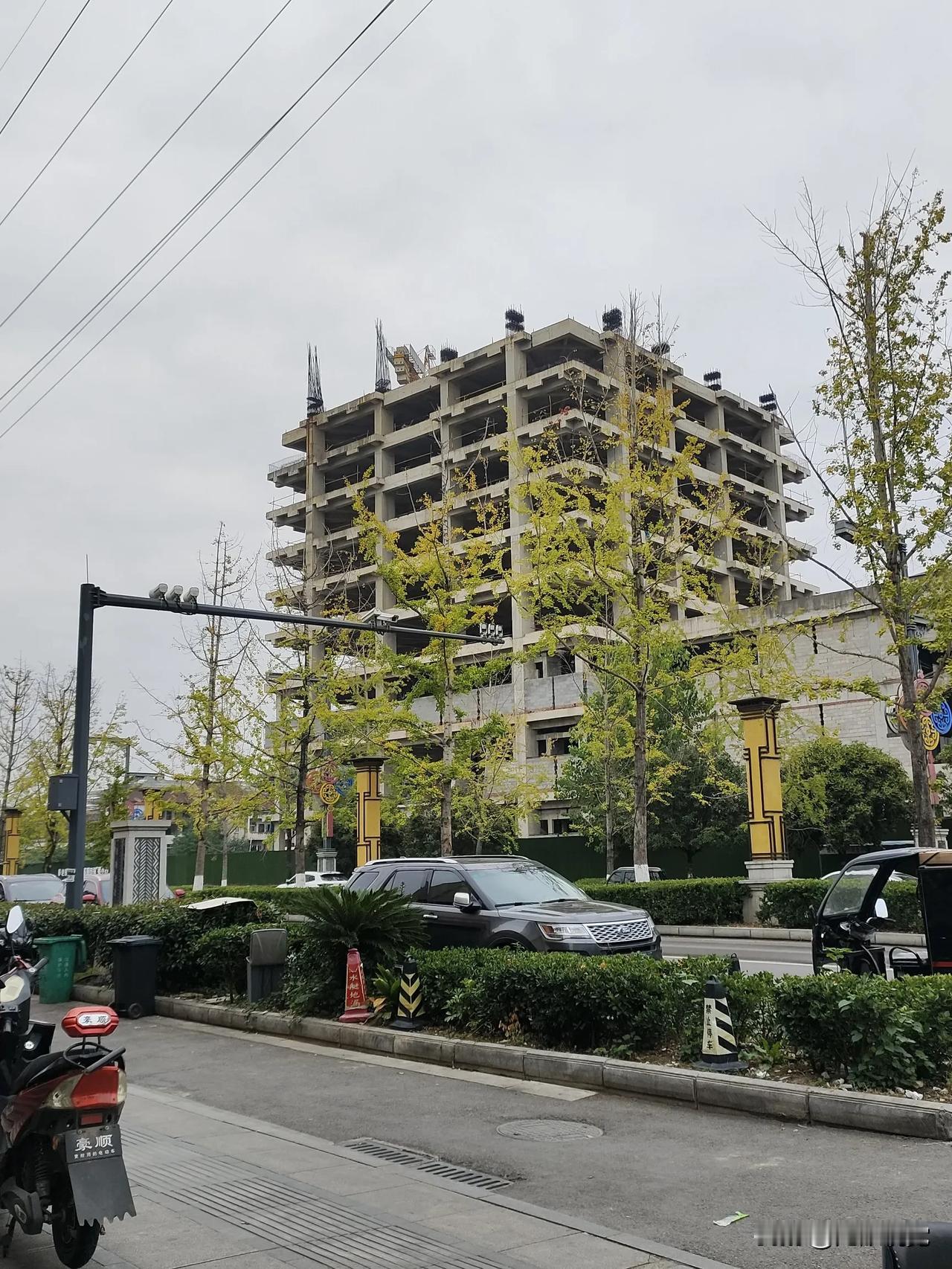 2024年10月13日，陕西汉中，一组正在建造的楼房停工了，据当地人家已经有好几
