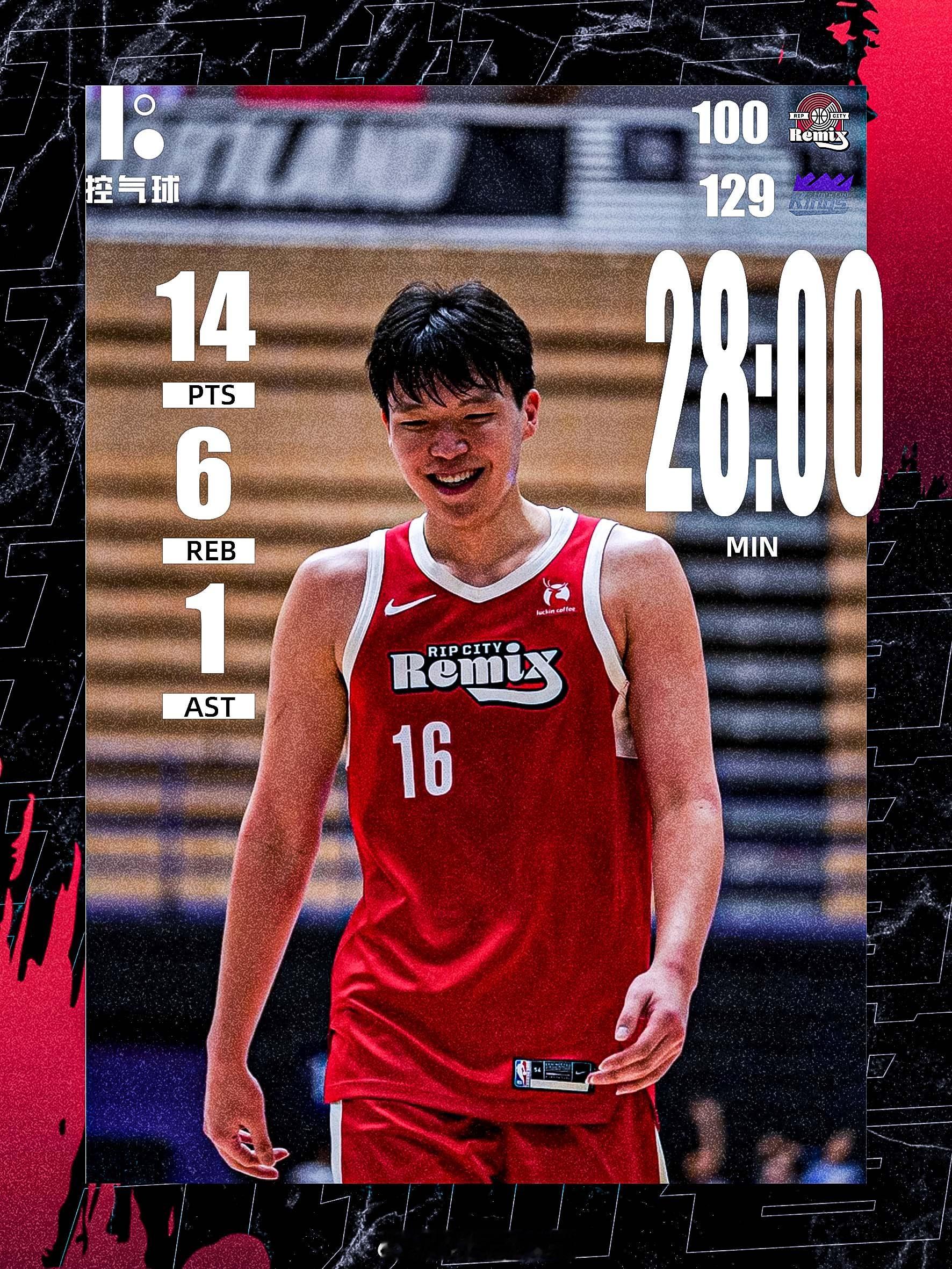 作为个人G联盟生涯首次背靠背出战，杨瀚森首发出战28分03秒，10投5中，三分 