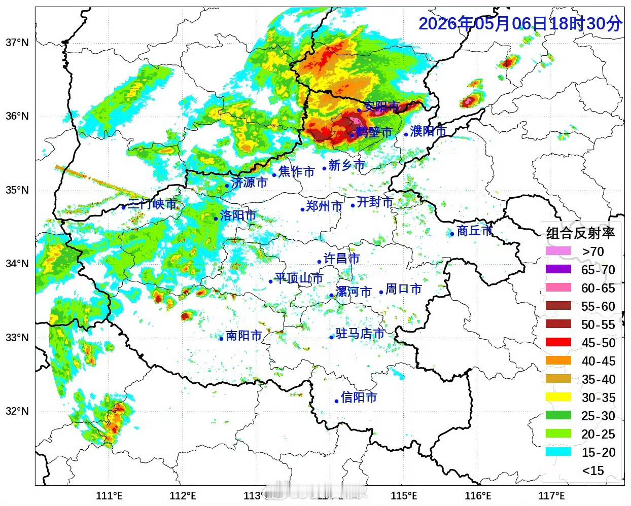 河南天气剧透河南强对流 【雷达回波】预计未来6小时强对流系统将影响我省北部、中西