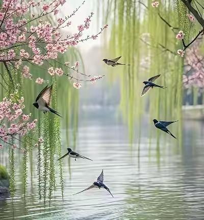 早春
远眺天边淡绿痕，
近寻草色却无根。
东风暗遣鹅黄缕，
一燕分春到柳门。