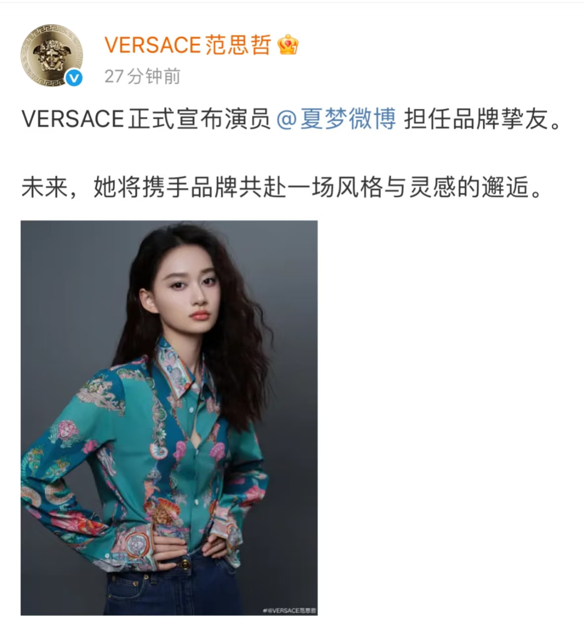 夏梦担任范思哲品牌挚友