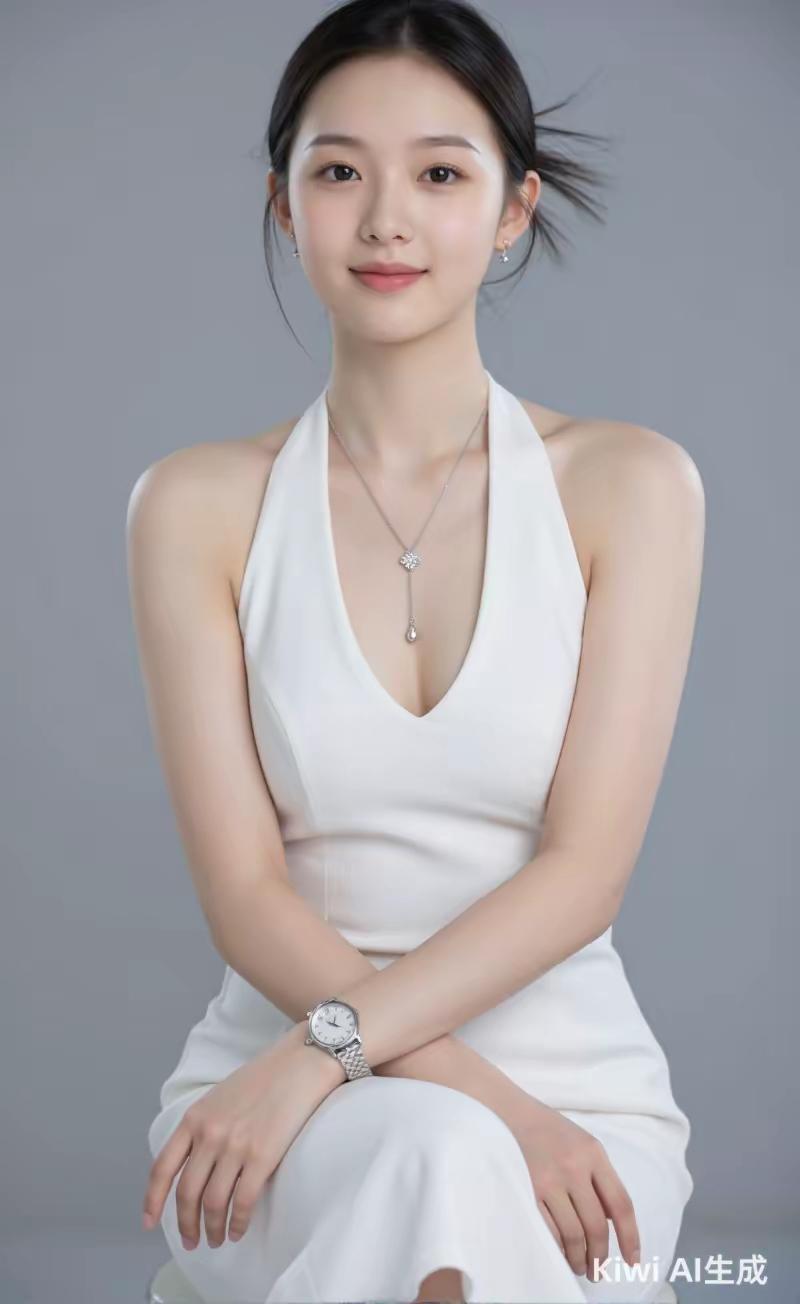 这姑娘穿白裙戴项链，真好看！