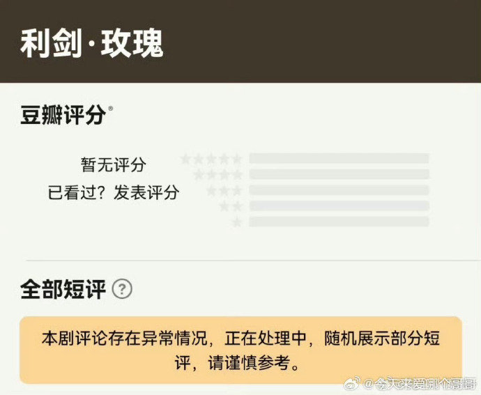 惊！《利剑玫瑰》凌晨涌入大量 1 星，目前评分被判定存在异常。这背后是恶意刷评，
