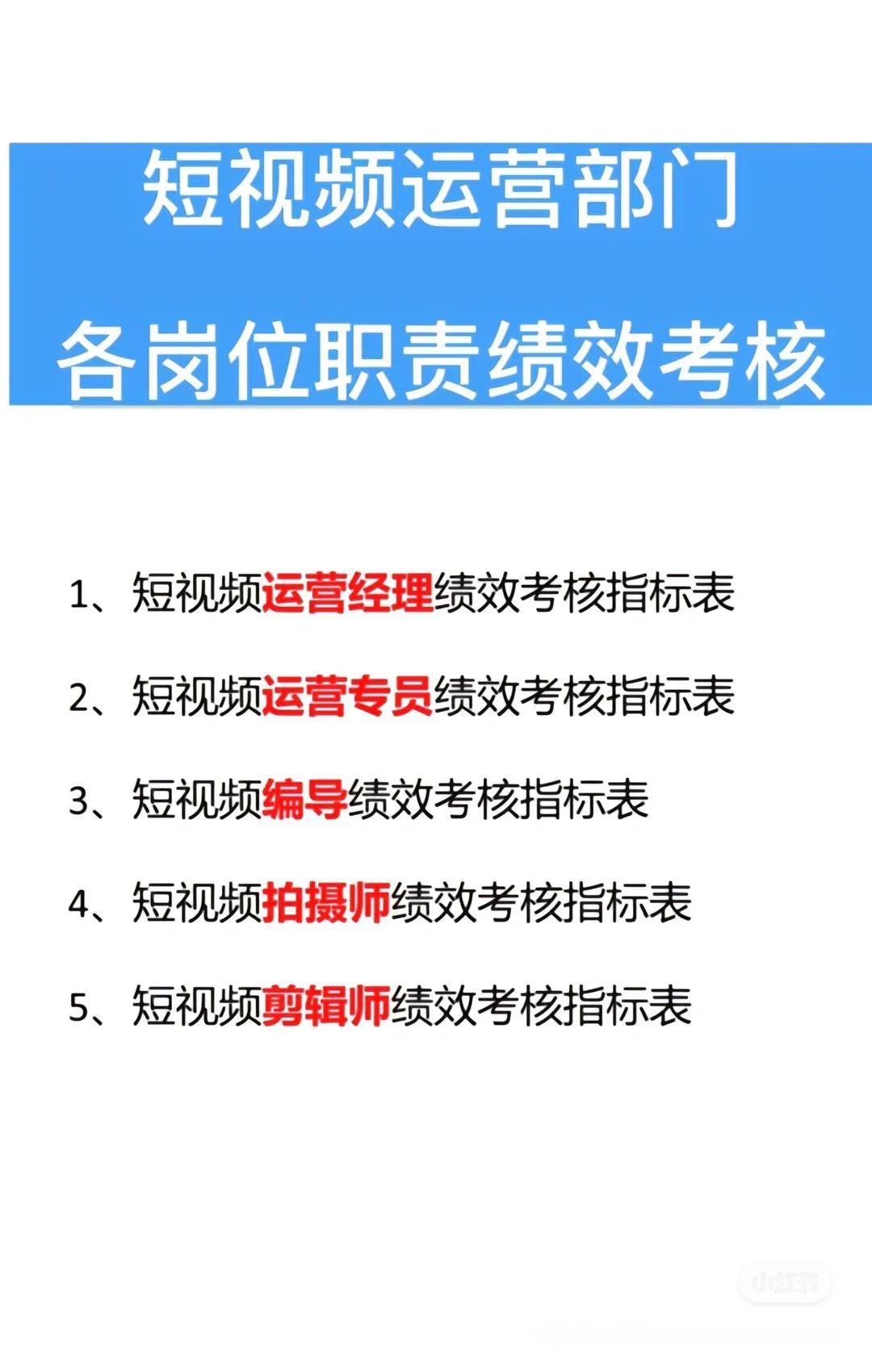 短视频部门各岗位绩效考核标准