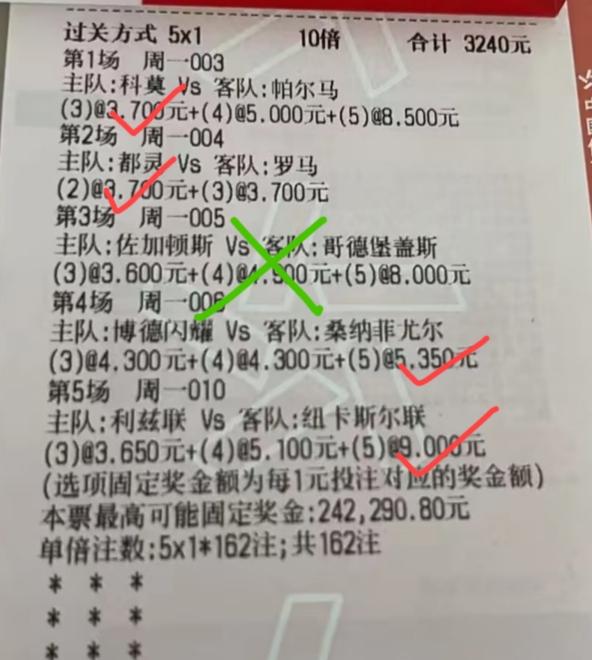 5场猜中4场，最后还是功亏一篑啊！3240块买了10倍，你但凡容个错，用同样的投