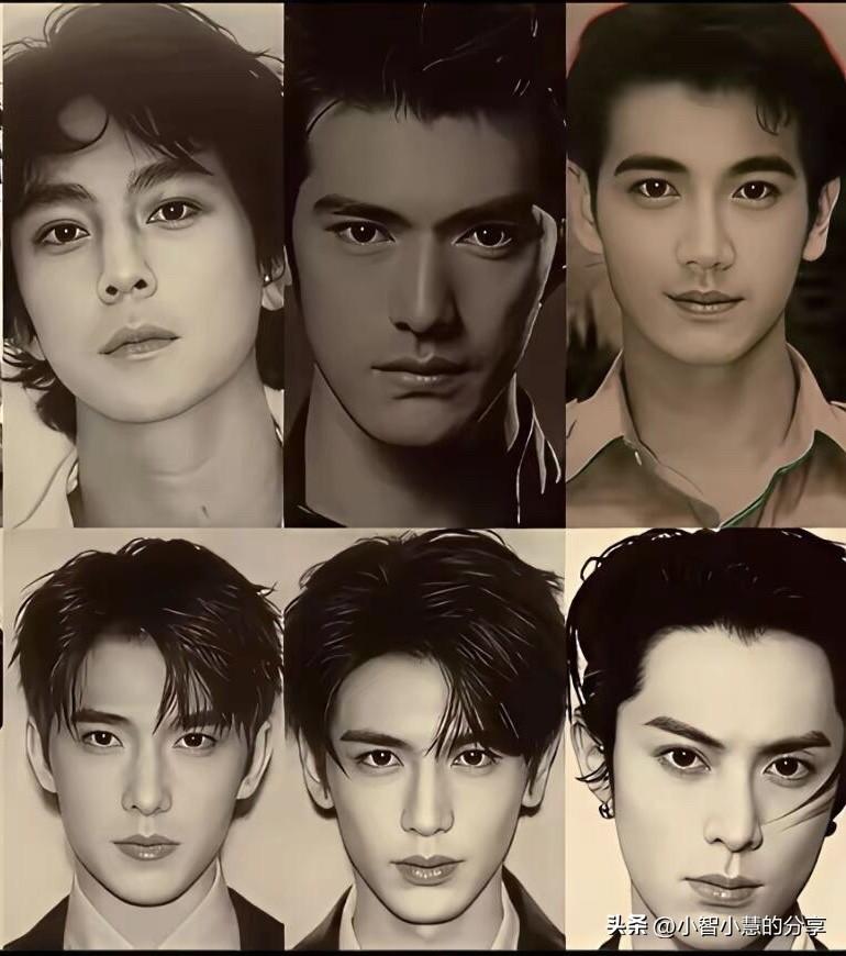 金城武、杨洋、吴彦祖、王鹤隶、张凌赫等几位明星的合影，多数人都认不出来右边上面的