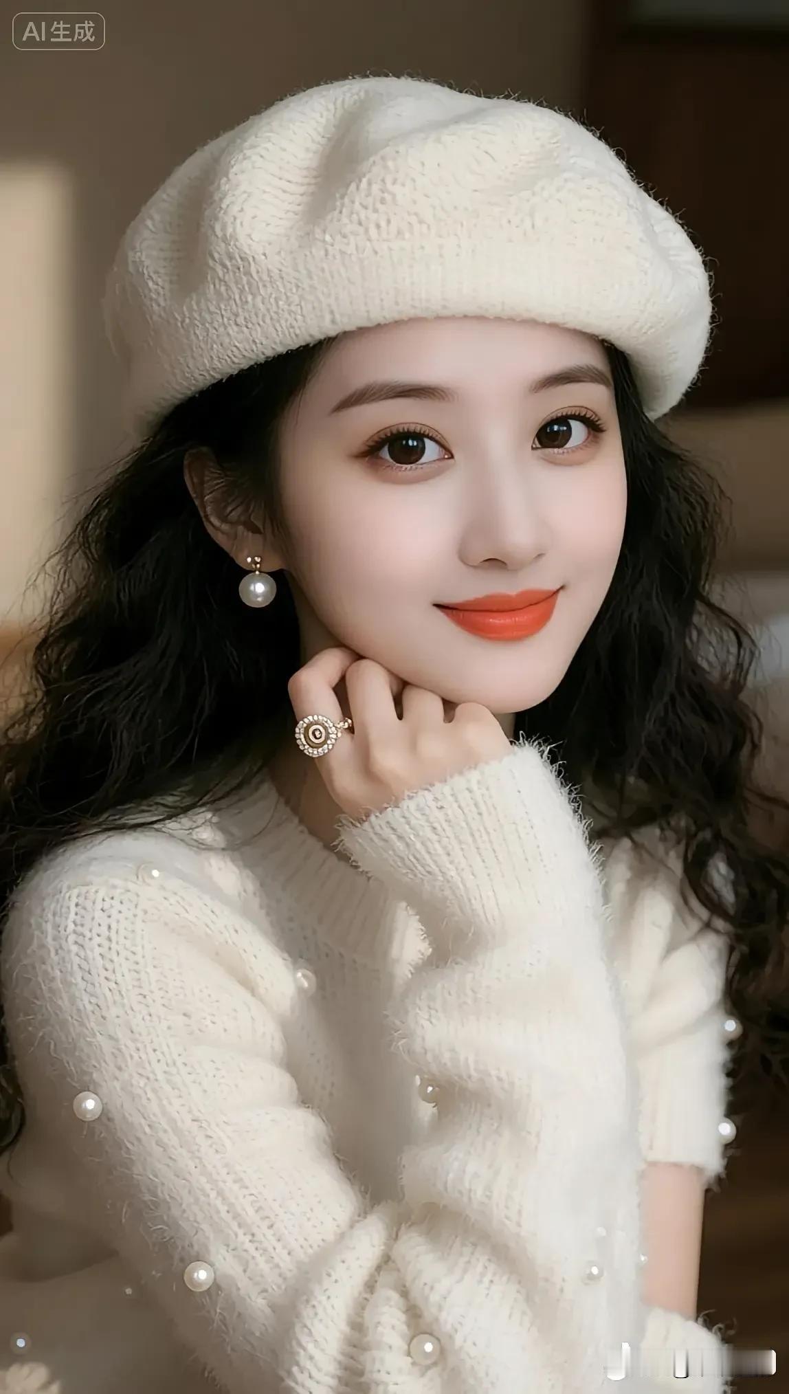 什么样的穿搭可以成为气质女神?
奶白针织衫搭同色贝雷帽，珍珠饰点缀揉出温柔又甜美