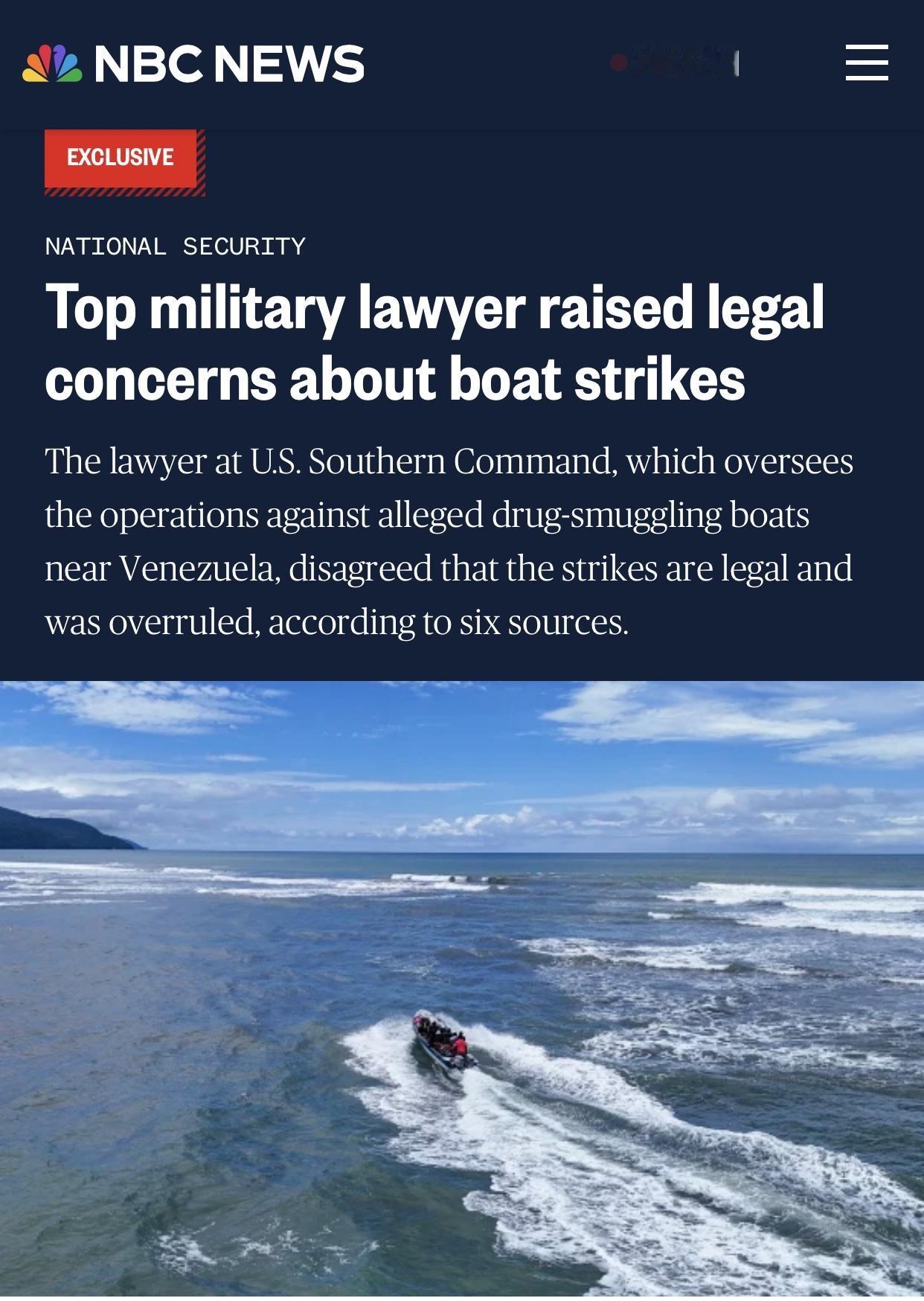 美媒独家：美国高级军法律师曾就美军打击所谓”运毒船”提出过是否合法担忧

美国全