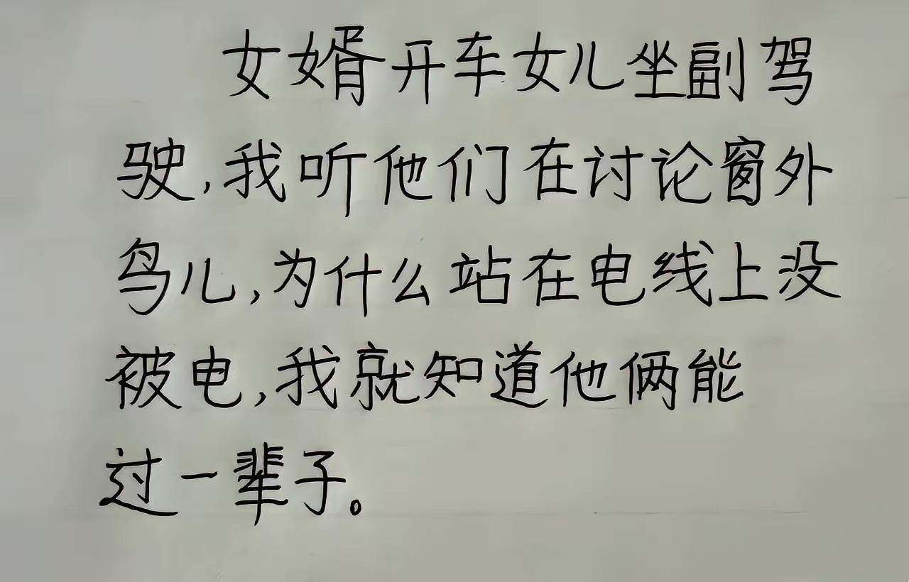 听女婿女儿聊小鸟为什么不触电，老人一眼看出：这两口子能白头到老

家庭生活 婚姻
