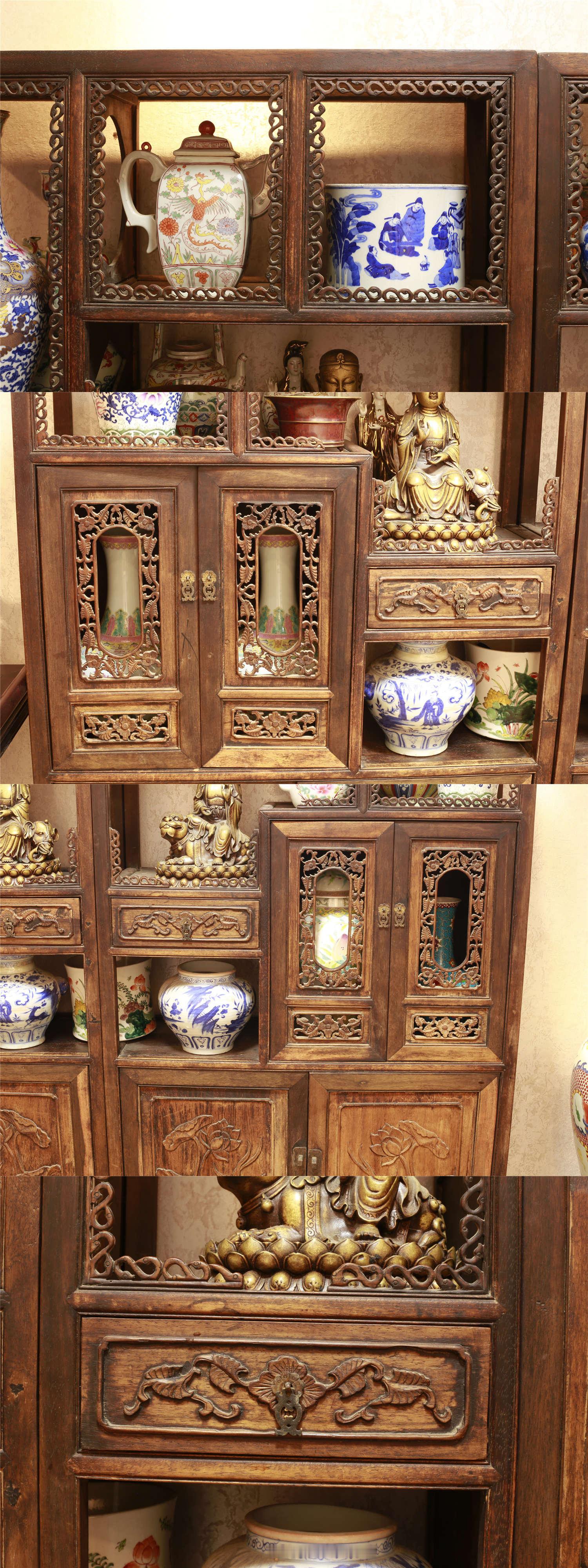 清代海南黃花梨雕花多寶閣 兩件一套兩個多寶閣櫃子合起來寬大概1.76米，高好像是