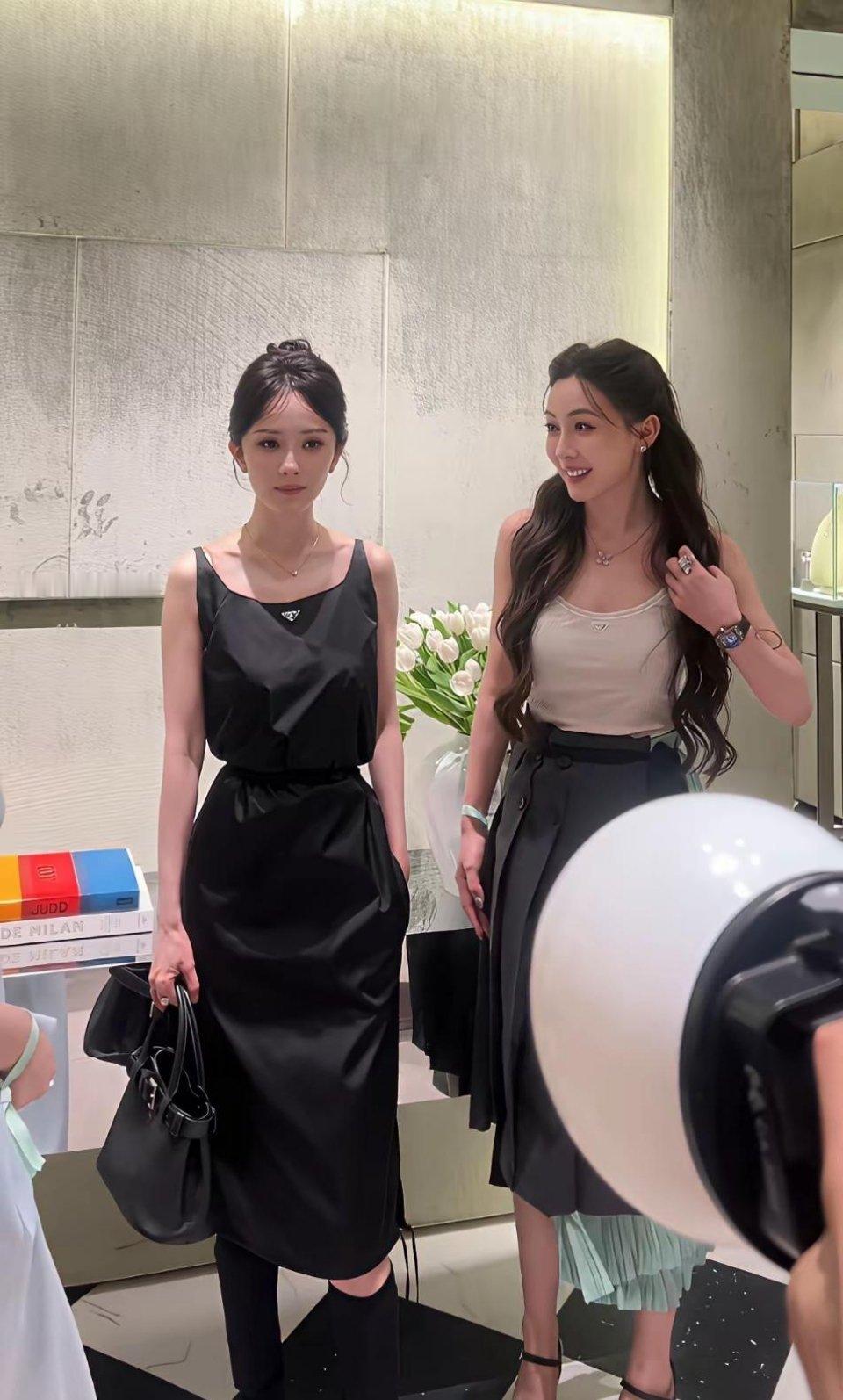 杨幂的脸型格外小巧，旁人站在她身旁，外形上难免会逊色一筹 