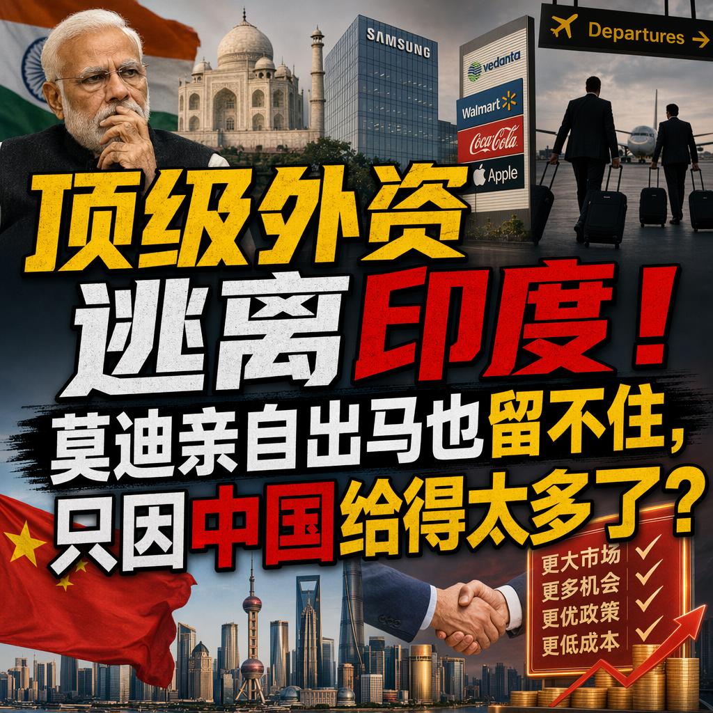 顶级外资逃离印度！
很多人觉得，凭着十几亿人口的庞大市场，印度迟早能取代中国成为