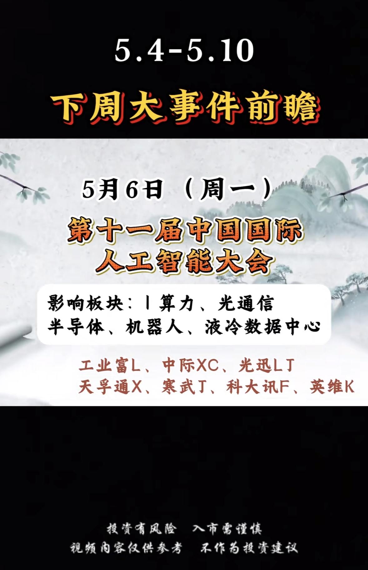 下周大事件投资策略前瞻：5月10日第二届空天信息技术大会，精彩不容错过！

下周