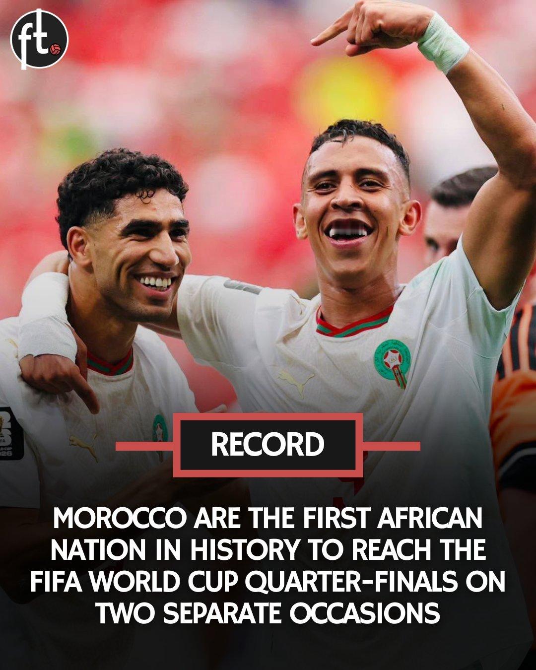 摩洛哥成为历史上第一个两次进入世界杯四分之一决赛的非洲国家！😍🇲🇦摩洛哥再