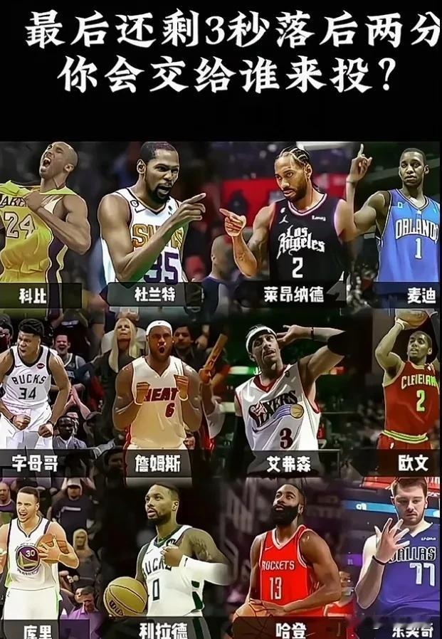 球星在吗心里的地位：最后还剩3秒钟落后2分，[what]最后一攻你会交给谁？