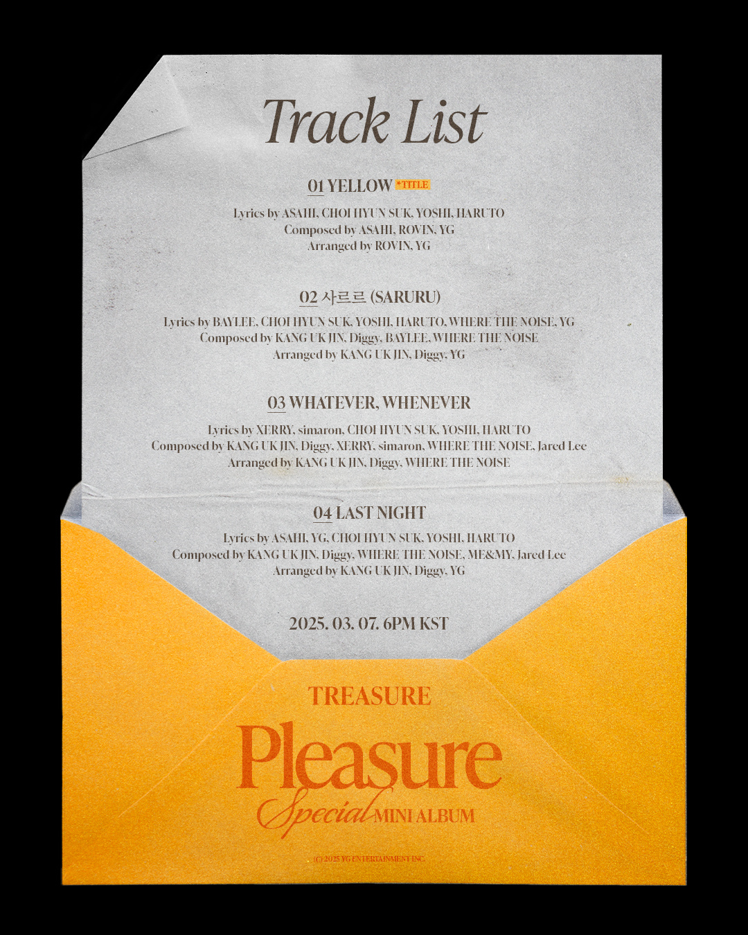 TREASURE 特别迷你专辑《PLEASURE》曲目列表公开2025.03.0