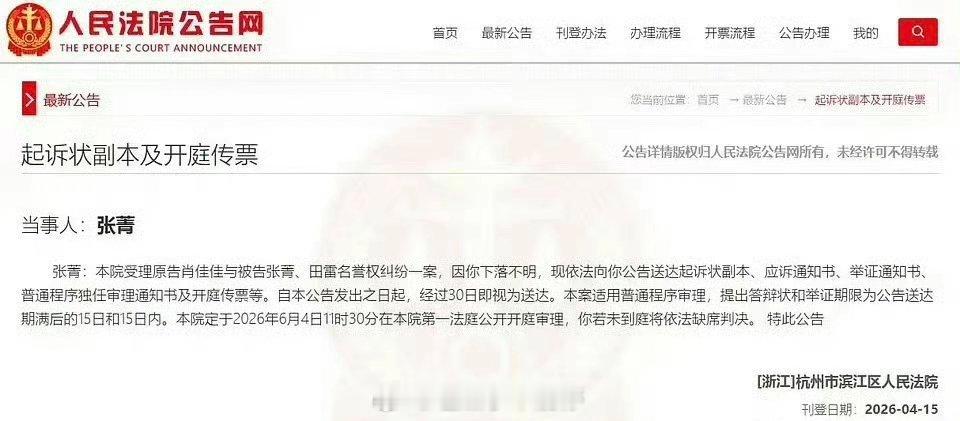 九成美告田栩宁 若若名誉权纠纷已立案 