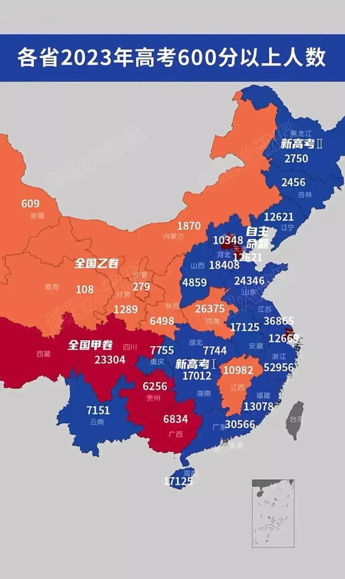看来这些数据，差一点被惊掉了下巴！600分以上的人数，好几个省份都达到了几万，最