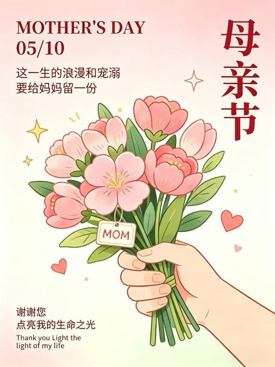 又是一年母亲节，今天母亲节收到儿子儿媳小孙女的鲜花礼物，小孙女精心挑选好的鲜花在
