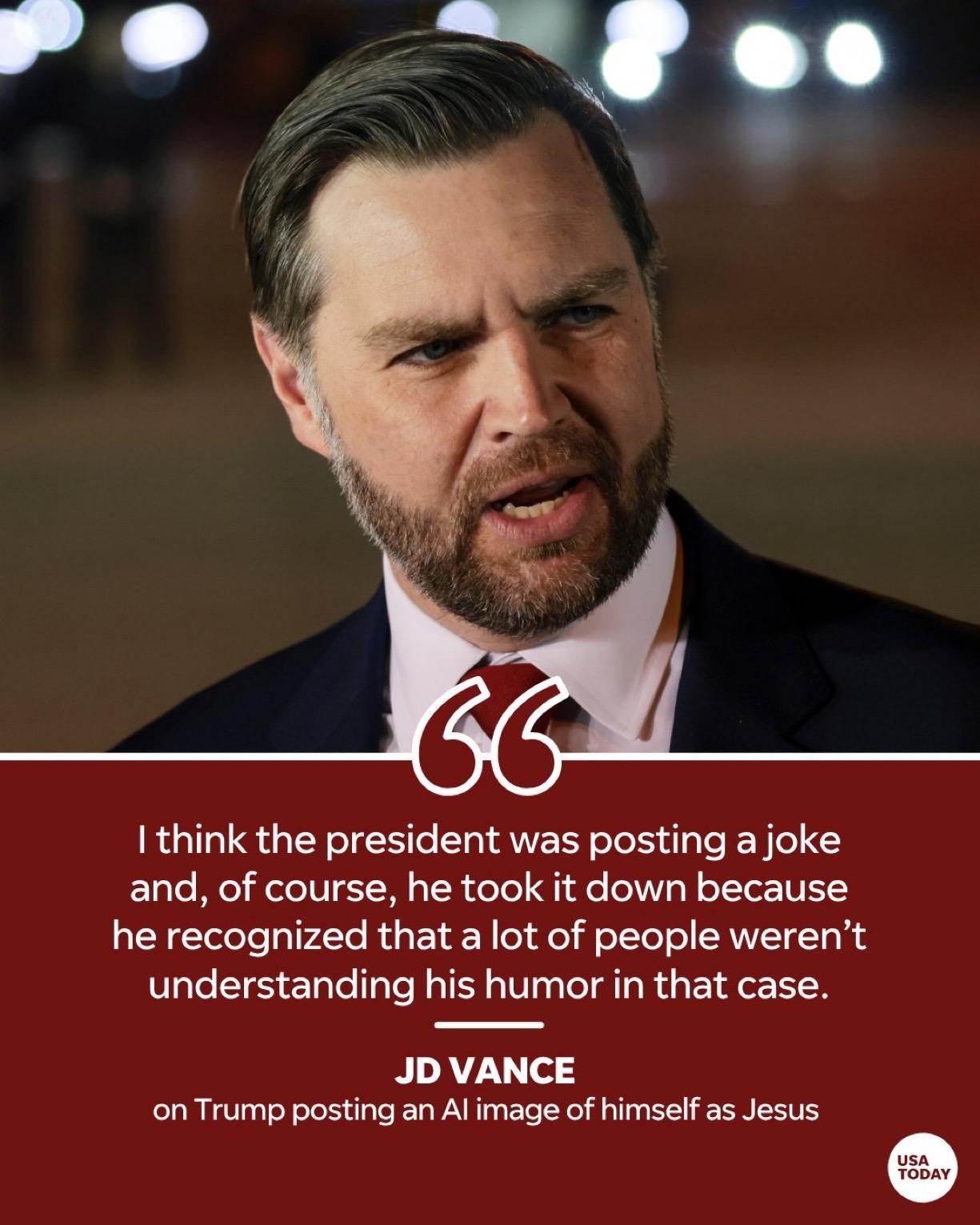 在唐纳德·特朗普因分享一张看似将自己描绘成耶稣般人物的图片而遭到抨击后，副总统万