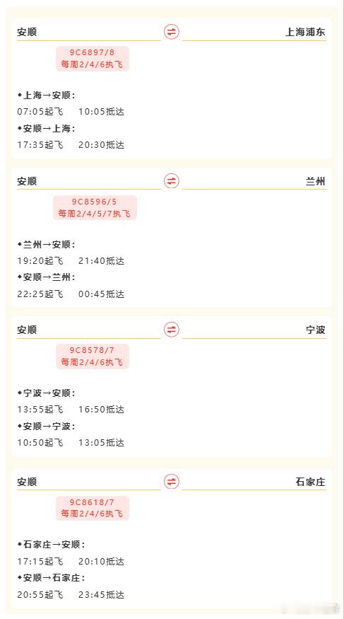 便民信息 7月1日起，安顺黄果树机场在现有北京、西安、三亚航线的基础上，联合春秋